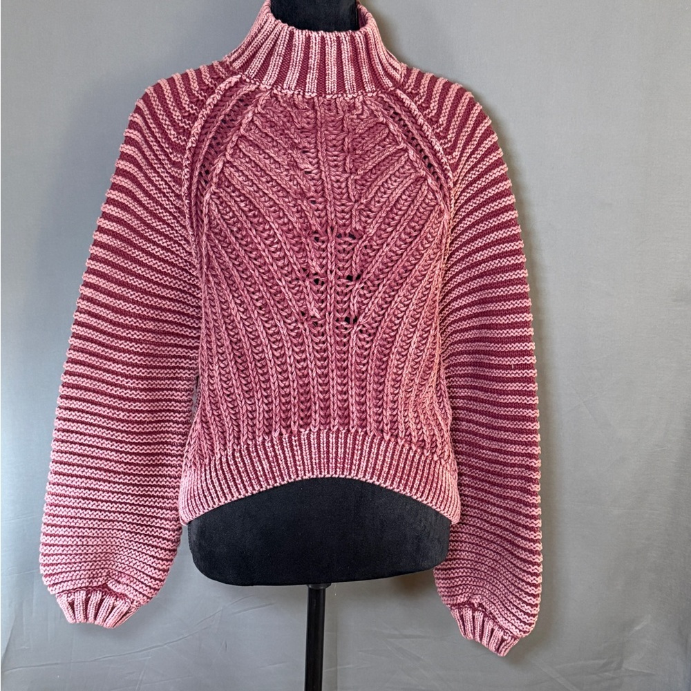 Free People Sweetheart Mock Neck Chunky Knit Acid Wash Sweater Garnet Grotto S - Picture 15 of 16